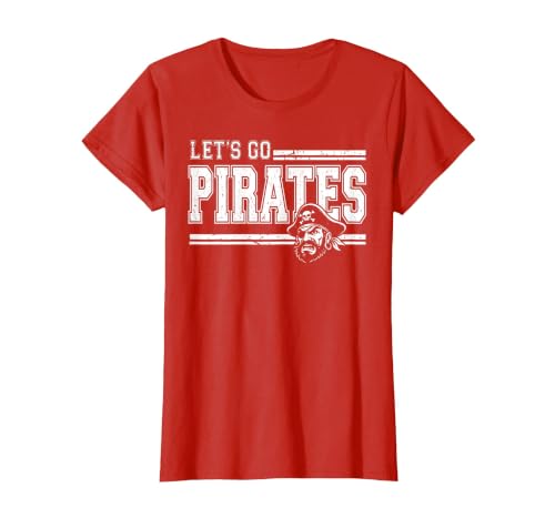 Pirates School Sports Fan Team Spirit Vintage T-Shirt, Women, Red, XX-Large