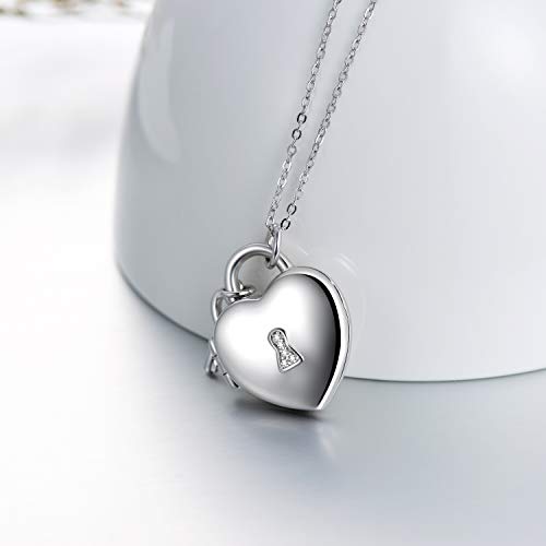 Personalized Sterling Silver Heart Locket Necklace That Holds Pictures Lock And Key Pendant For Women Mom (Lock & Key Necklace) #TOP1