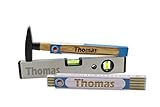 Geschenk Set - Hammer + Zollstock + Wasserwaage - mit Name - Gravur - Individuelle Lasergravur - Handwerker Bauherr Vatertag Papa Opa Mann Heimwerker DIY Weihnachten Geschenkset Männer
