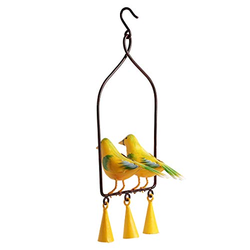 Image of ExclusiveLane 'Cannery Twittery' Hand-Painted Decorative Hanging Wind Chime in Metal -Wind Chimes for Home Positive Energy Balcony Home Decorative Items Wall Hanging Bells Decor for Living Room
