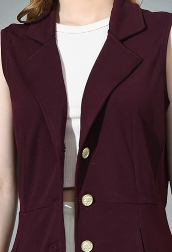 Image of Women's Sleeveless Long Solid Wine Formal Style for Office & Casual Wear