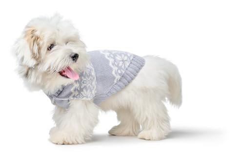 Hunter Hundepullover BIRKA, Warmer Strickpullover für Hunde, weiches Chenille-Garn, mit Rollkragen & Norwegermuster, maschinenwaschbar bei 30°C, Farbe: graublau, Größe: 40