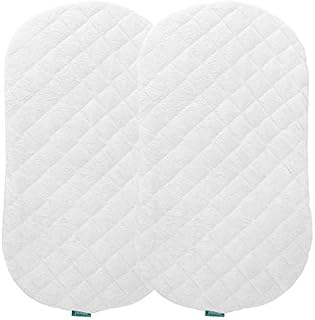 Bassinet Mattress Pad Cover（Improved Style）, Waterproof, Fit for Hourglass/Oval Bassinet Mattress, 2 Pack