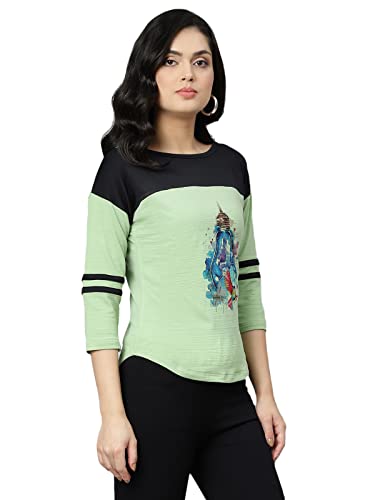Image of OM SAI LATEST CREATION Women's New 3D Printed Lycra 3 /4 Sleeve Regular Fit Office wear,Casual wear Western Top
