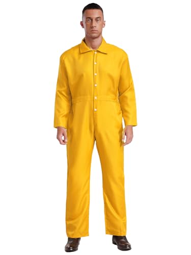 HULIJA Mens Wear Resistant Work Overalls Long Sleeve Button-up Mechanics Workwear Jumpsuits Coverall Yellow M