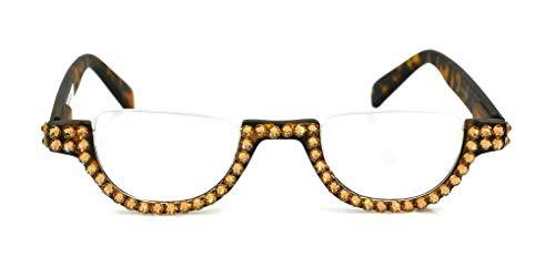 The Half Moon, Crystal Bling Reading Glasses Women Adorned with Light Colorado Genuine European Crystals, Tortoiseshell. NY Fifth Avenue.