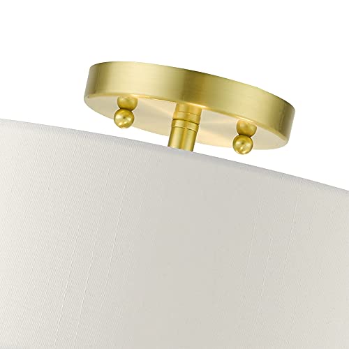 Image of Livex Lighting 51055-12 4-Light Semi Flush Ceiling Light, Satin Brass | Off-White Hardback Fabric Shade