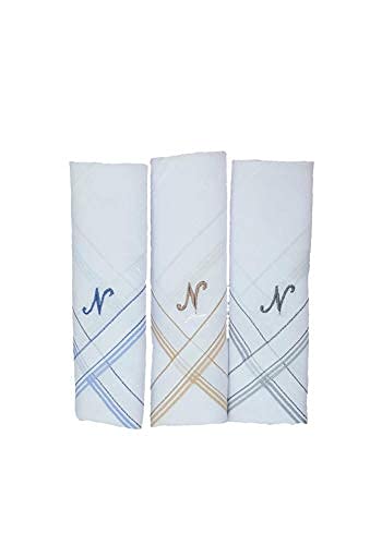 Image of GOLU MOLU Cotton White Formal Handkerchief Pack Of 6 | Office Travel Daily Use | Custom Initial Design | Free Size | Cotton Fabric | Customised N95 Mask Included