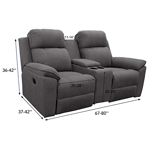 Image of Easy-Going 1 Piece Reclining Loveseat with Middle Console Slipcover | Stretch 2 Seater Loveseat Recliner Cover with Holder and Storage, Recliner Couch Sofa Cover, Furniture Protector Light Gray