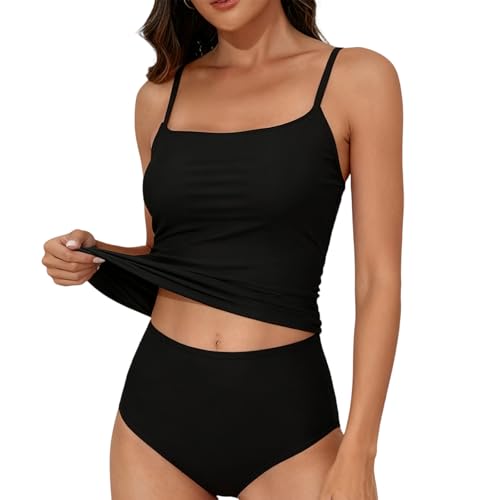 Tankini deux pièces femme maillot de bain froncé et bas taille haute