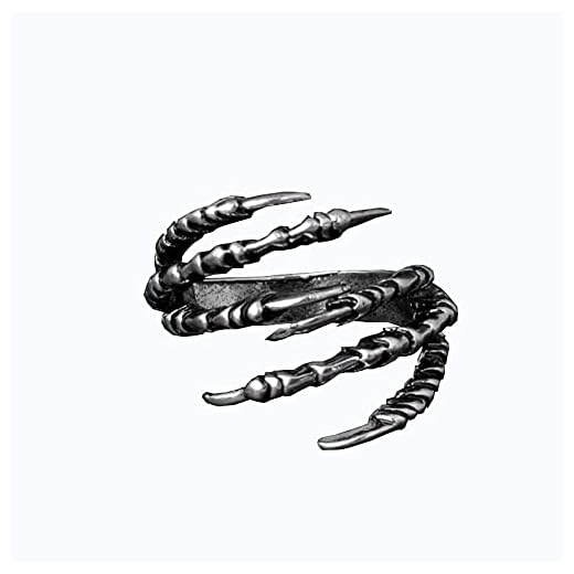 Punk Rock Mäns och Kvinnors Cykelring, V-Intage G-Othic Smycken Svart D-Ragon Claw Ring Mens ringar ringar för kvinnor (Ring Size : Resizable)