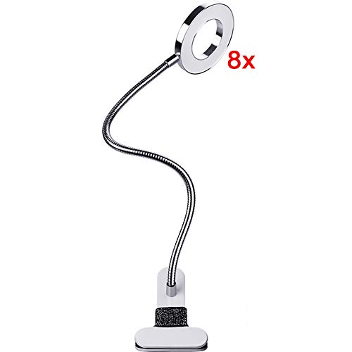 Koimg Manos Libres Lupa con Luz Led Pinza De Pie,Manos Libres Lupa Mesa Escritorio,lámpara De Escritorio con Soporte para Manualidades, Inspección, Lectura, Diseño De Joyas, Soldadura, Costura, Etc.