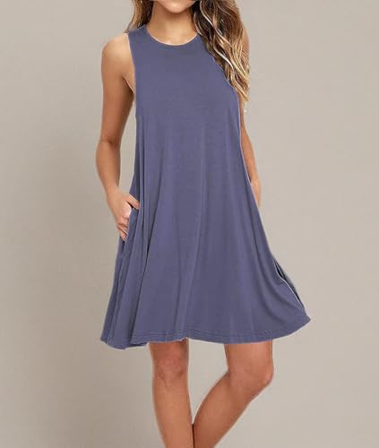 Image of Beach Bikini Swimsuit Sundress for Women Solid Plain Swimwear Cover Ups Casual Summer Dress with Pockets (L, Purple Gray)