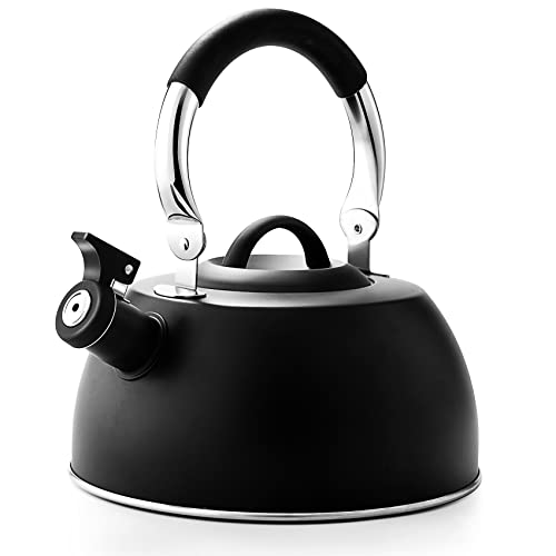 Suyika Stove Top Whistling Tea Kettle 3 Quart Stainless Steel Teakettle Teapot With Ergonomic Handle With Anti-Scalding Silicone Gloves #TOP17