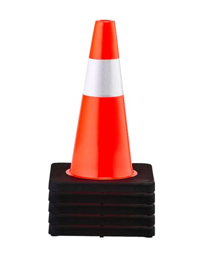 VEVOR Safety Cones, 5 Pack 18' Traffic Cones, PVC Orange Construction Cones with Reflective Collars and Black Weighted Base, for Traffic Control, Driveway Road Parking and School Improvement
