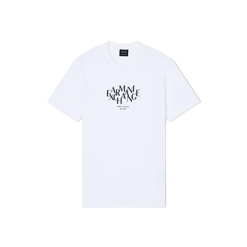 Armani Exchange Men's 3D Printed Front Logo Plain T-Shirt,Off White,M