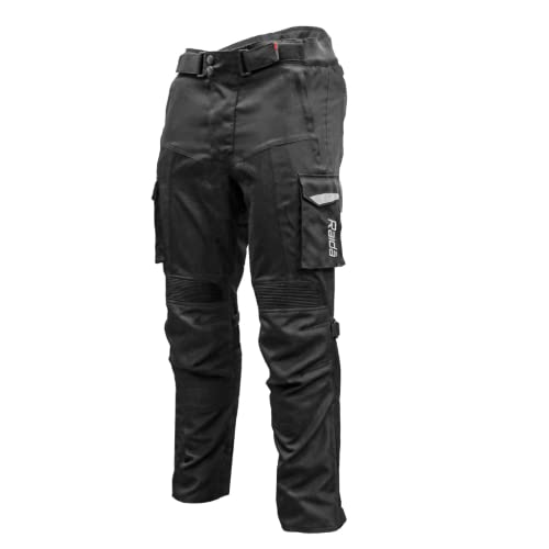 Raida Rover Motorcycle Riding Pant |Level 2 Protection | Cargo Pockets | Rain & Thermal Liner Included (S) Black