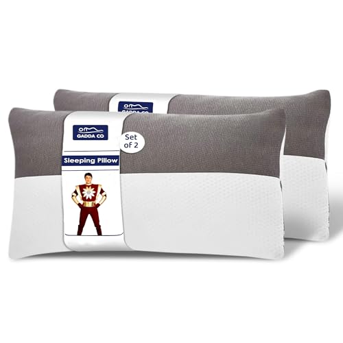 Image of GADDA CO Hollow Fiber King Size Pillows with Zip | Set of 2 | Soft & Fluffy Sleeping Pillows for Adults | White & Grey | 36 x 20 Inches | Microfiber Fill | Comfortable, Durable