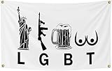 Liberty Beer Guns Tits – lustiger Wandteppich, coole Wandflaggen, einseitige Flaggen für Dekoration, Studentenwohnheim, Zimmer oder für Studentenschlafzimmer und Männerhöhle – LGBT – 90 x 152 cm