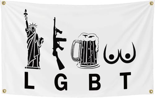 Liberty Beer Guns Tits – lustiger Wandteppich, coole Wandflaggen, einseitige Flaggen für Dekoration, Studentenwohnheim, Zimmer oder für Studentenschlafzimmer und Männerhöhle – LGBT – 90 x 152 cm