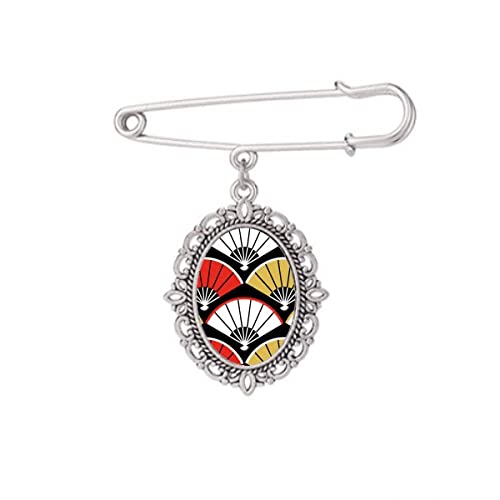 Éventail pliant rouge noir avec broche et clips pour robe taille M