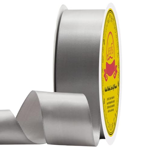 Image of Double Face Silver Satin Ribbon 1-1 /2 inch X 50 Yards Polyester Silver Ribbon for Gift Wrapping Very Suitable for Weddings Party Invitation Decorations and More