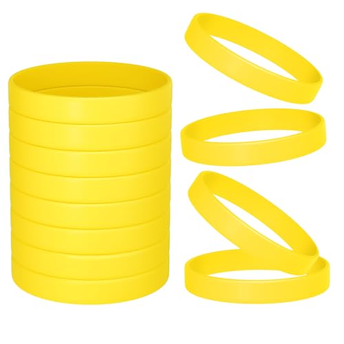Image of Morcheiong 12 Pieces Silicone Bracelets- Yellow Color Blank Rubber Wristbands for Adults Teen Party Favors