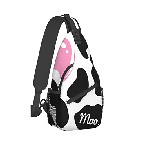 WURTON Black White Milk Cow Print Crossbody Backpack Shoulder Bag Cross Chest Bag For Travel, Hiking Gym Tactical Use