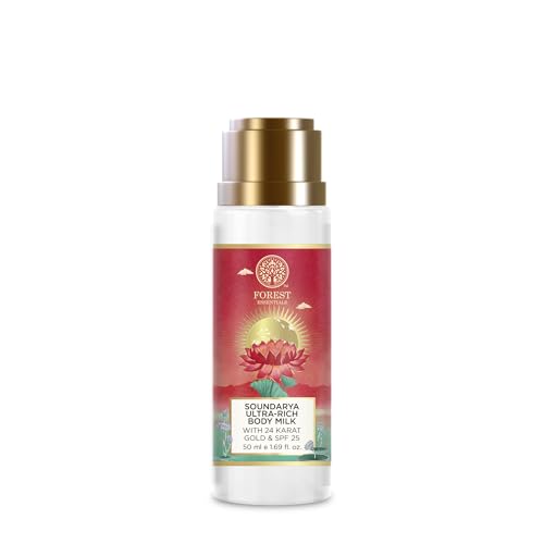 Image of Forest Essentials Travel Size Ultra Rich Body Milk Soundarya With 24K Gold & SPF25 | Ayurvedic Body Lotion with SPF | Tan Removal Natural Body Moisturizer, UVA & UVB Protection, Paraben Free | 50 ml