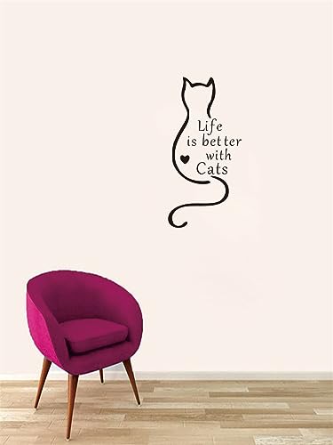 Vinilo decorativo de pared con diseño 'Life is Better with Cats' 13x27 pulgadas miniatura 6