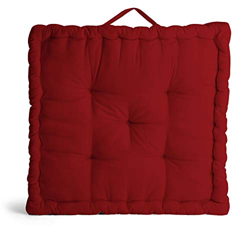 Encasa Homes Square Floor Cushions 40X40X8 Cm - Deep Red - Solid Dyed Canvas With Micro-Fiber Filling Large Size For Seating Meditation Yoga Pooja Guests Living Room Bedroom #TOP13