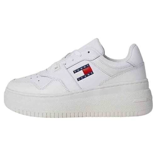 Tommy Jeans Damen Flatform Sneaker Retro Basket Flatform Essential Schuhe, Weiß (White), 39