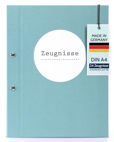 goldbuch 36113 Zeugnismappe Pastell türkis Urkundenmappe DIN A4 Dokumentenmappe mit Schraubverschluss und 12 Sichttaschen Ordnungsmappe aus Leinenstruktur mit 12 Hüllen ca. 24 x 31.5 x 2 cm