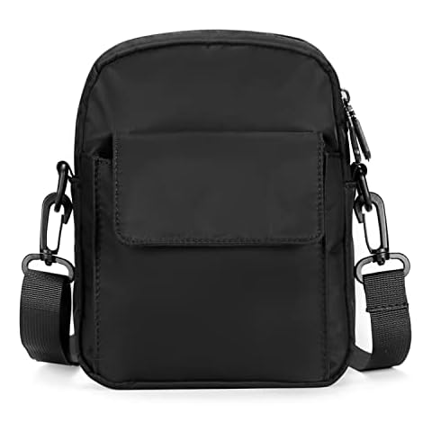 Etercycle Small Crossbody Bag For Men Women, Mens Shoulder Bag Lightweight Cross Body Bag, Mini Waterproof Messenger Bag Portable Crossbody Phone Bag with Headphone Plug and Outer Pocket (Black) Cover