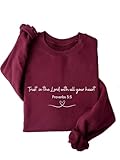 YORAURT Trust In The Lord With All Your Heart Fleece Sweatshirt Women Crewneck Pullover Long Sleeve Trendy Fall Tops Wine Red