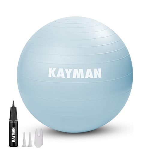 KAYMAN Exercise Ball - Anti-Burst System, Non-Slip Rings, Durable Material, Easy to Inflate, Ideal for Yoga, Pilates, Fitness, Balance Training, Gym, and Home Workouts