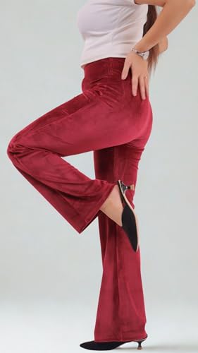 Image of Pink Shell Women's High Waist Bell Bottom Pants in Velvet