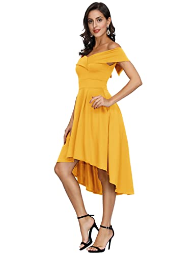 Jasambac Dresses For Women Party Wedding Elegant High Low Off The Shoulder Cocktail Dresses Yellow Xl #TOP1