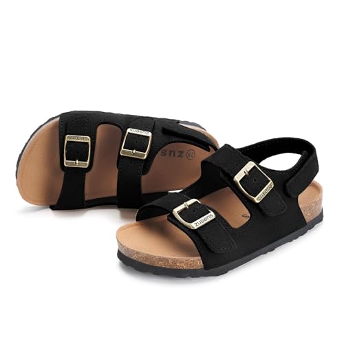 Image of ZUSERIS Kids Toddler Sandals Boys Girls Cork Footbed Sandal Comfort Double Buckle Slip On Slippers with Adjustable Back Strap