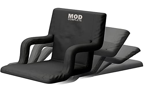 MOD Stadium Seat Chair for Bleachers and Benches with Padded Cushion Backs and Armrest Support, Includes 6 Reclining Custom Fit Sport Positions with Portable Backpack Straps (Regular Fit - 21”)
