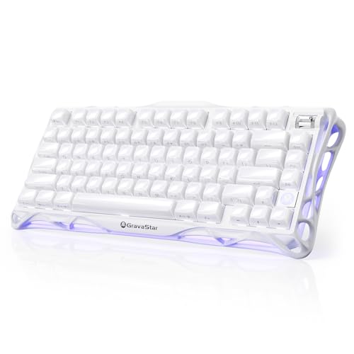 Image of GravaStar Mercury K1 75% White Wireless Keyboard, Aluminum Alloy Exoskeleton Design Mechanical Gaming Keyboard, Gasket Hot-Swap Socket, Linear Switches, RGB Backlit【Opaline White】