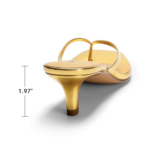 DREAM PAIRS DREAM PAIRS Kitten Heels for Women Flip Flop Low Heels Square Open Toe Sandals Thong 1.97 Inch Heeled Sandals for Summer Vocation,Size 7.5,Gold,SDHS25001W