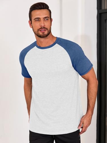 Image of Runcati Mens Casual Slim Fit T Shirts Raglan Short Sleeve Crewneck Baseball Tees Color Block Workout Fashion Shirt