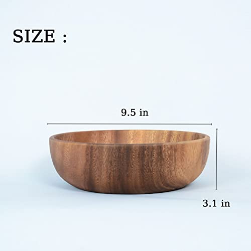 Wooden Salad Bowl 9.5" Acacia Wood Serving Bowl, Fruit Bowl, Friendly And Perfect For Salad, Vegetables And Fruit,Single Salad Bowl #TOP2