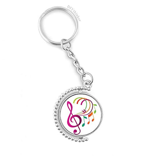 Llave giratoria de notación musical en llavero de anillo resistente color naranja y rosa
