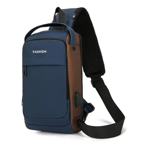 Bolsa Mochila Pochete Transversal Anti Furto impermeável Saída USB Masculina e Feminina Fashion (AZUL/MARROM)