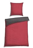 Schiesser Feinbiber Wendebettwäsche Doubleface, 100% Baumwolle, Farbe:Rot-Anthrazit, Größe:135 cm x 200 cm