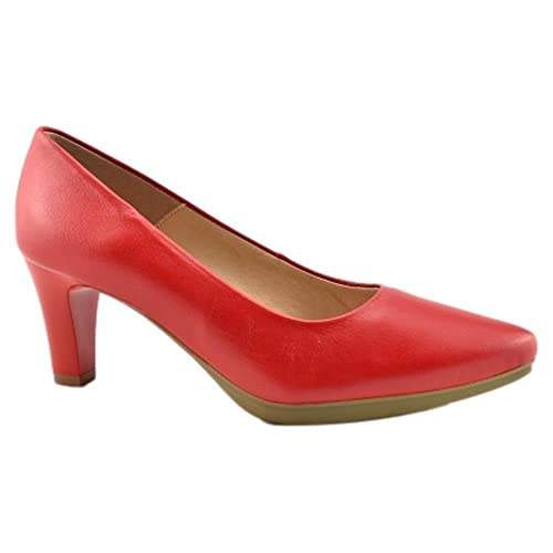 CHAMBY - Zapato Tipo SALÓN DE Piel con Planta Acolchada Y Plataforma DE Goma Flexible 936605 Cuero Mujer Color: Rojo Talla: 38