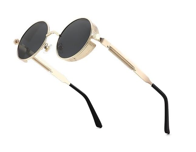 DESEOX Steampunk Style Designer Round Sunglasses for Men Women, Vintage Retro Eyewear, Metal Frame, UV400 Protection