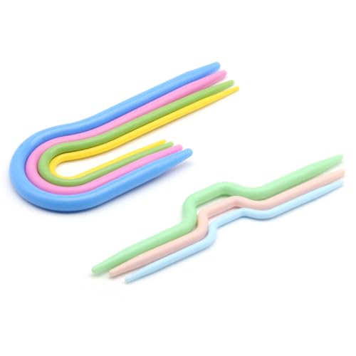 Image of FDXGYH 7 Pcs U Shape Multicolor Bent Cable Stitch Holder Needles Plastic Twist Curved Hand Knit Knitting Needles